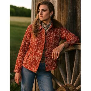 Serengeti Western Bandana Shacket Womens Sz L Red Lightweight Cotton Trucker